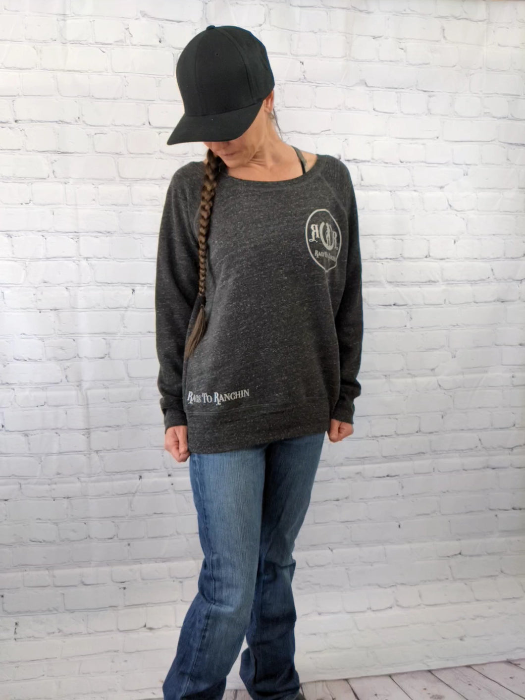 Charcoal/Black Tri-Blend Wide Neck Sweatshirt
